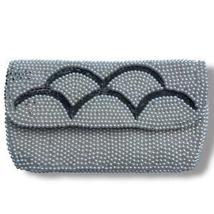 Vintage Beaded Handbag Purse Clutch Wallet White Silver